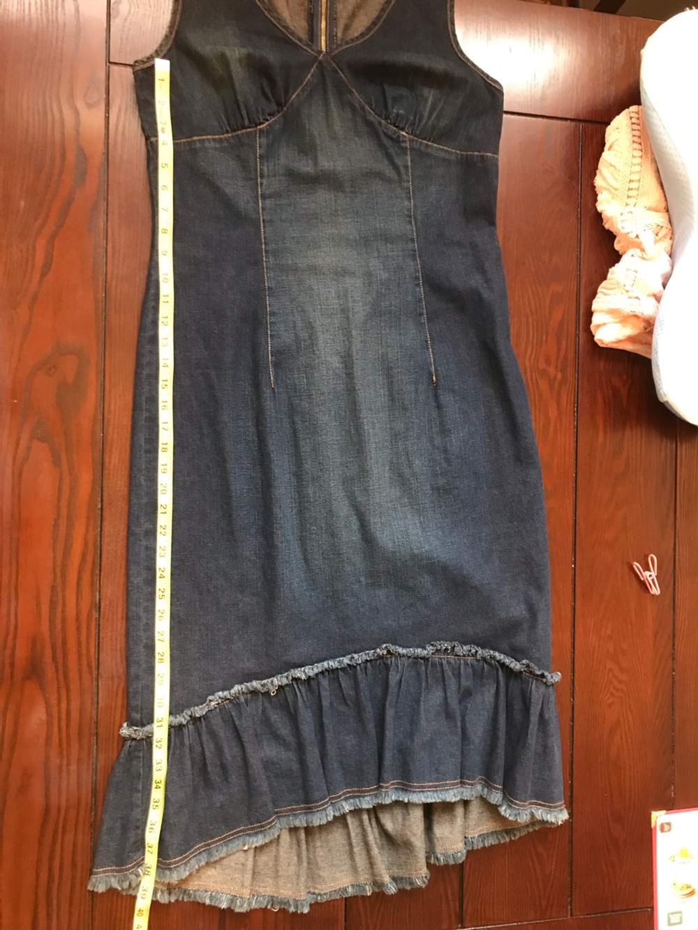 Karen Kane Size 12 Dark Denim Midi Dress Mermaid Hem Boho Cottagecore USA - Picture 9 of 9